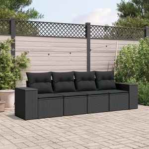 Set mobilier de gradina cu perne, 4 piese, VIDAXL, 38 Kg, 55x62x69 cm, Ratan, Negru