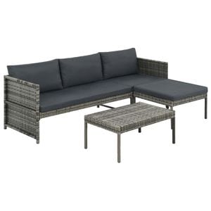 Set mobilier de gradina cu perne, 3 piese, VIDAXL, 25 Kg, 180x180x58 cm, Ratan, Gri