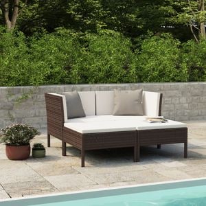 Set mobilier de gradina cu perne, 4 piese, VIDAXL, 29 Kg, 69x69x69 cm, Ratan, Maro