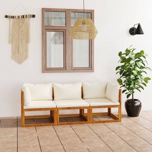 Canapea de gradina 3 locuri cu perne, 1 piesa, VIDAXL, 34 Kg, 60x70x68 cm, Lemn masiv, Crem