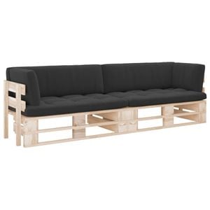 Canapea din paleti cu 2 locuri, 1 piesa, VIDAXL, 36 Kg, 110x65x55 cm, Lemn masiv, Negru