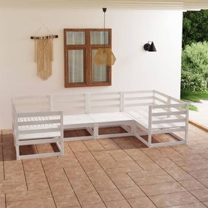 Set mobilier de gradina, 6 piese, VIDAXL, 65 Kg, 70x70x67 cm, Lemn masiv, Alb