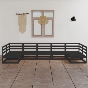Set mobilier de gradina, 7 piese, VIDAXL, 69 Kg, 70x70x67 cm, Lemn masiv, Negru