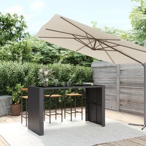 Masa de bar cu blat din sticla, vidaXL, 185x80x110cm, 6 locuri, Lemn, Negru
