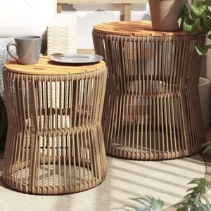 Mese laterale de gradina cu blat din lemn 2 buc,, vidaXL, 50x50x46cm, 2 locuri, Lemn, Bej