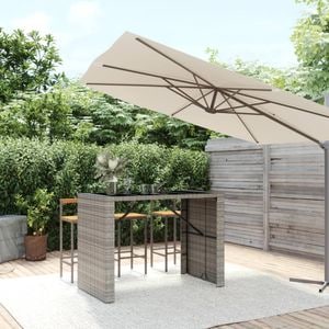 Masa de bar cu blat din sticla, vidaXL, 145x80x110cm, 6 locuri, Lemn, Gri