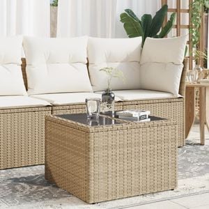 Masa de gradina cu blat din sticla, vidaXL, 55x55x37cm, 2 locuri, Lemn, Bej