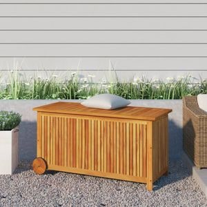 Lada de depozitare de gradina cu roti, vidaXL, 113x50x58, lemn masiv acacia, Maro