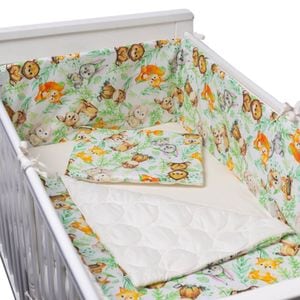 Set lenjerie KIDIZI In The Leaves, include perna, plapumioara, aparatoare si cearceaf, 5 buc, 120x60 cm, Multicolor