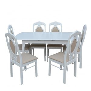 Set masa si scaune bucatarie, 7 piese, alb