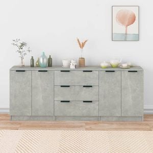 Servante, vidaXL, 3 piese, gri beton, lemn prelucrat