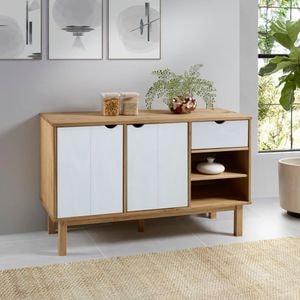Servanta vidaXL, OTTA, maro si alb, 114x43x73,5 cm, lemn masiv de pin