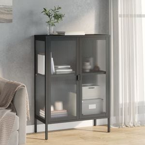 Servanta, vidaXL, negru, 75x35x105 cm, sticla si otel