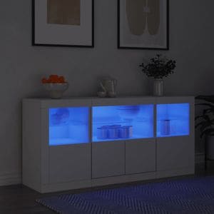 Servanta vidaXL, cu lumini LED, alb, 142,5x37x67 cm