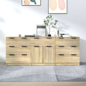 Servante, vidaXL, 3 buc., stejar sonoma, lemn compozit