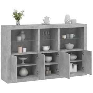Servanta vidaXL, cu lumini LED, gri beton, 162x37x100 cm