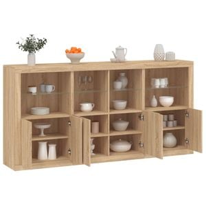 Servanta vidaXL, cu lumini LED, stejar sonoma, 202x37x100 cm