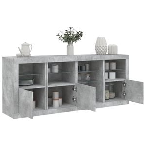 Servanta vidaXL, cu lumini LED, gri beton, 164x37x67 cm