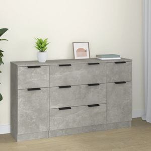 Set servanta vidaXL, 3 piese, gri beton, lemn prelucrat