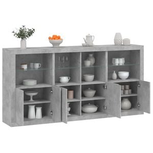 Servanta vidaXL, cu lumini LED, gri beton, 202x37x100 cm