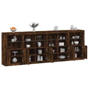 Servanta vidaXL, cu lumini LED, stejar fumuriu, 283x37x100 cm