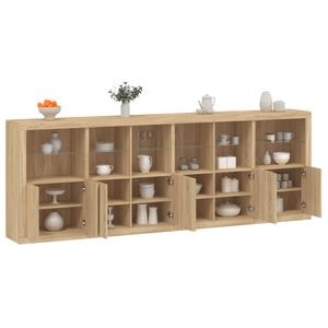 Servanta vidaXL, cu lumini LED, stejar sonoma, 283x37x100 cm