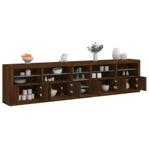 Servanta vidaXL, cu lumini LED, stejar maro, 283x37x67 cm