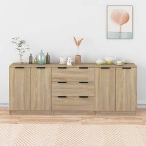 Servante, vidaXL, 3 piese, stejar sonoma, lemn prelucrat