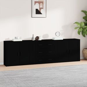 Servante, vidaXL, 3 piese, negru, lemn prelucrat