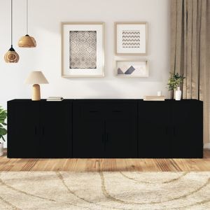 Servante, vidaXL, 3 piese, negru, lemn prelucrat
