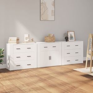 Servante, vidaXL, 3 piese, alb, lemn prelucrat