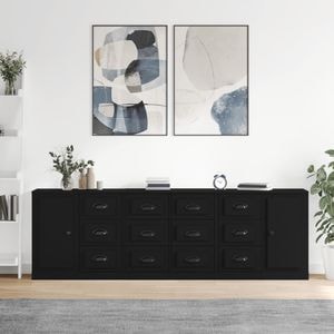 Servante, vidaXL, 3 piese, negru, lemn prelucrat