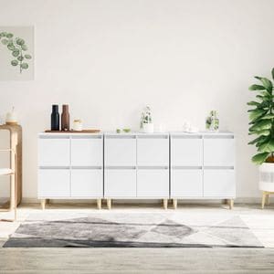 Servante, vidaXL, 3 buc, alb, 60x35x70 cm, lemn prelucrat
