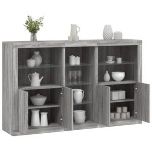 Servanta vidaXL, cu lumini LED, gri sonoma, 162x37x100 cm
