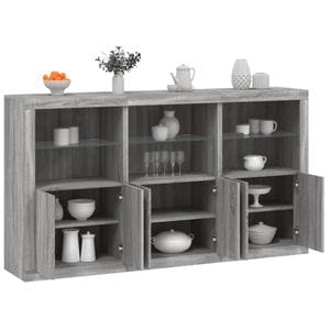 Servanta vidaXL, cu lumini LED, gri sonoma, 181,5x37x100 cm