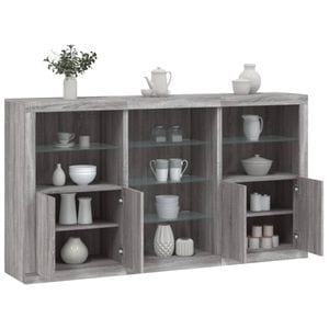 Servanta vidaXL, cu lumini LED, gri sonoma, 181,5x37x100 cm