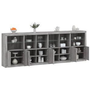 Servanta vidaXL, cu lumini LED, gri sonoma, 283x37x100 cm