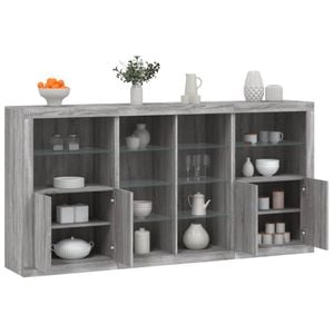 Servanta vidaXL, cu lumini LED, gri sonoma, 202x37x100 cm