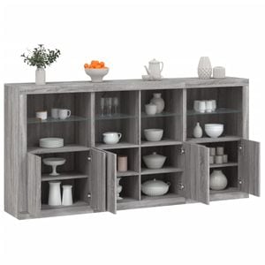 Servanta vidaXL, cu lumini LED, gri sonoma, 202x37x100 cm