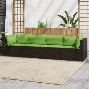 Canapea terasa VIDAXL 1, 4 locuri, poliratan, 252 x 63 x 57.5 cm, maro-verde