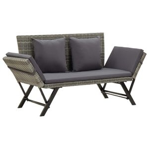 Banca de gradina VidaXL, cu perne, gri, 176 cm, poliratan