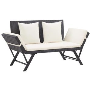 Banca de gradina VidaXL, cu perne, negru, 176 cm, poliratan
