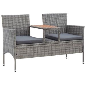 Banca de gradina VidaXL, cu masuta, 2 locuri, gri, 143 cm, poliratan