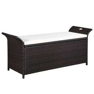 Banca de depozitare VidaXL, cu perna, maro, 138 cm, poliratan