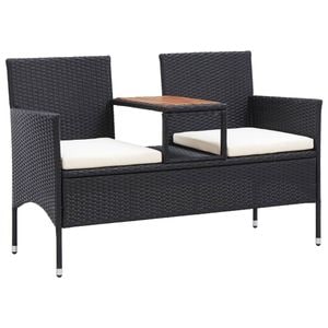 Banca de gradina VidaXL, cu masuta, 2 locuri, negru, 143 cm, poliratan