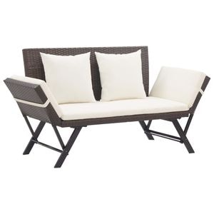 Banca de gradina VidaXL, cu perne, maro, 176 cm, poliratan