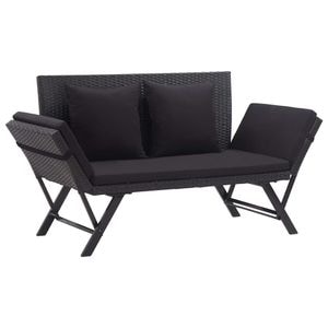 Banca de gradina VidaXL, cu perne, negru, 176 cm, poliratan