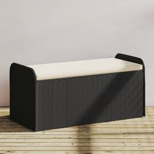 Banca de depozitare VidaXL, cu perna, negru, 115x51x52 cm, poliratan