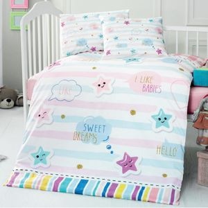 Lenjerie de pat copii Cotton Box 170PTK2017, 4 piese, Cotton Ranforce, Plic 100x150 cm, Cearceaf 100x150 cm, Perne 35x45 cm, Multicolor