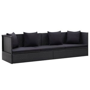 Canapea terasa VidaXL, poliratan, 200 x 60 x 58 cm, negru